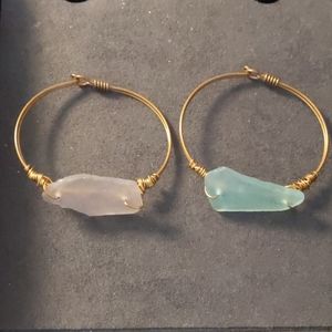 Set of 2 Handmade Sea Glass on Brass Bracelet